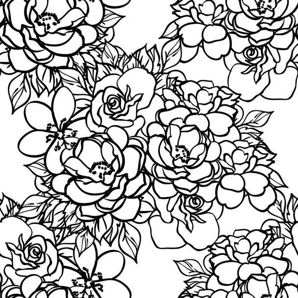 Seamless monochrome vintage style flowers pattern - Вектор, зображення