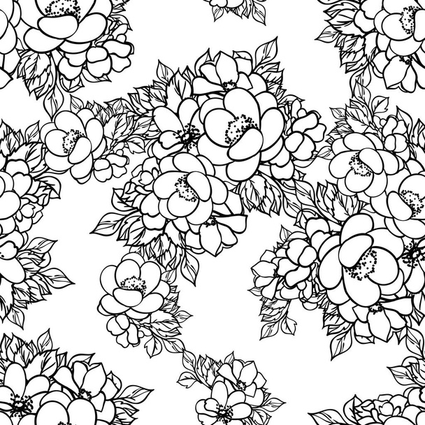 Seamless monochrome vintage style flowers pattern - Vector, afbeelding