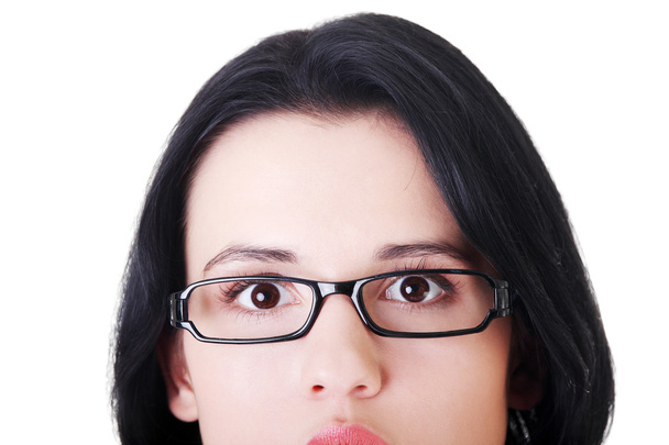 Female's face with eyeglasses. Cut out. - 写真・画像