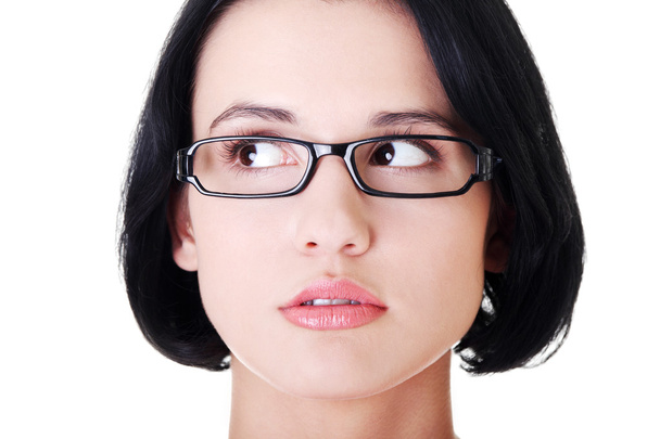 Female's face with eyeglasses. Cut out. - Foto, Imagem