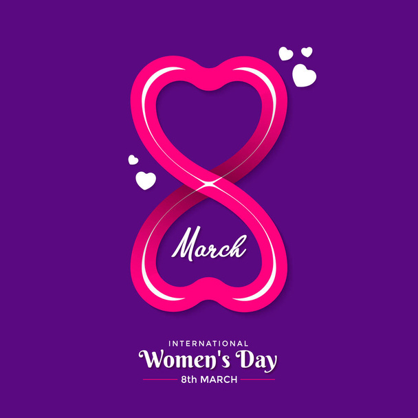 Vector design of 8th March concept with two heart art forming number 8 on purple background massaging - Happy Women 's Day - Διάνυσμα, εικόνα