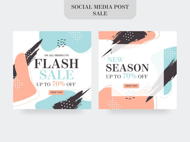 Social Media Poster Design Set with 70% Discount Offer for Flash Sale, New Season. - Vector, Imagen