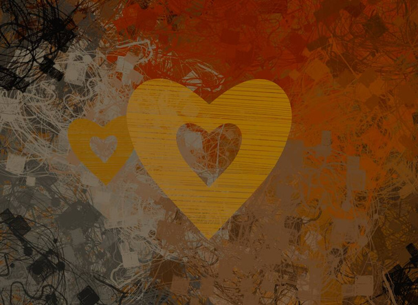Abstract Valentine background art. Hearts on canvas. Multicolored romantic backdrop. Contemporary art. Artistic digital palette. - Fotoğraf, Görsel