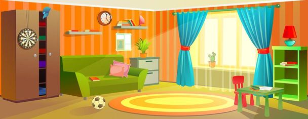 Teenager room. Interior with items. Vector illustration. Design of a children room  - Vector, Image
