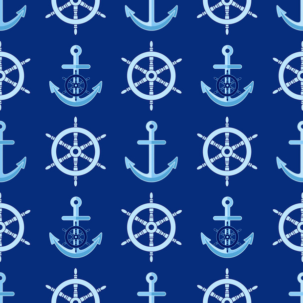 Anchor and boat steering wheel seamless pattern. Sailing and marine background - Vector, afbeelding