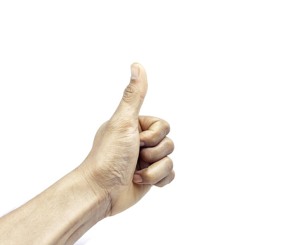 Mannen duim hand zeer goede hand symbool teken op witte achtergrond - Foto, afbeelding