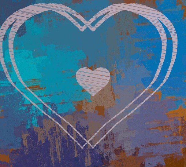 Abstract Valentine background art. Hearts on canvas. Multicolored romantic backdrop. Contemporary art. Artistic digital palette. - Foto, Bild