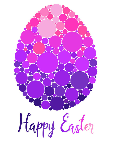 Happy Easter greeting card in pink and purple colors. Easter egg with big and small colorful circles concept design. Vector illustration with lettering on white background.   - Vektori, kuva