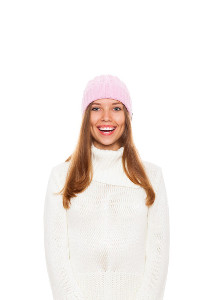 Attractive young excited woman wear warm wool sweater - Foto, Imagen