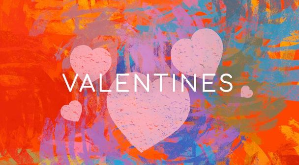 Abstract Valentine background art. Hearts on canvas. Multicolored romantic backdrop. Contemporary art. Artistic digital palette. - Zdjęcie, obraz