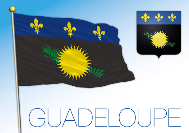 Guadeloupe oficiální národní vlajka a erb, Střední Amerika, vektorová ilustrace - Vektor, obrázek