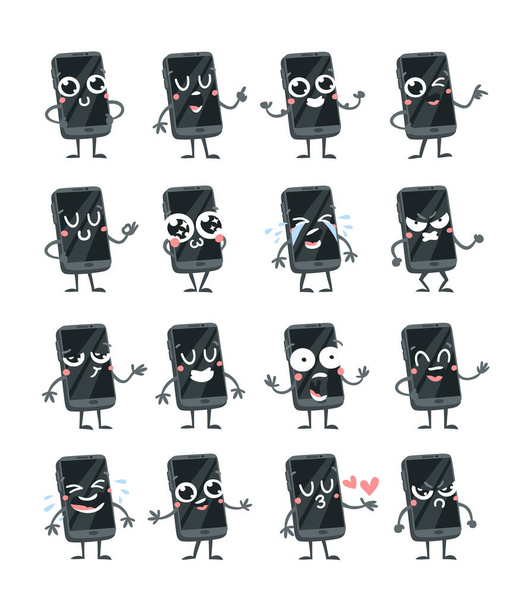 Мультфільм набір малюнків гаджетів Emoji. Рука намальована емоційним телефоном. Фактичний ілюстративний символ вектора. Творчі твори чорнила
 - Вектор, зображення