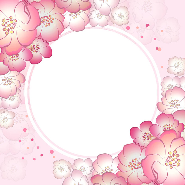 delicate pink romantic blooming flowers SPRING FRAME round sacura  - Fotografie, Obrázek