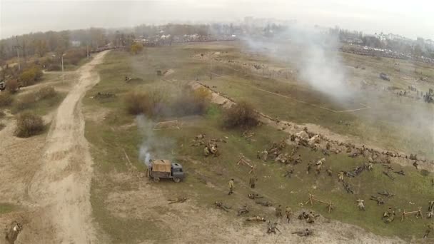 Reconstruction of military scene period 1943 WW2 , Ukraine. Aerial 40. - Footage, Video