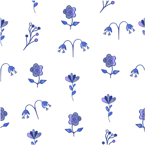Blue flowers on a white background. Seamless texture with flowers. For the design of wallpapers, pattern fills, web page background, prints, surface textures. - Φωτογραφία, εικόνα