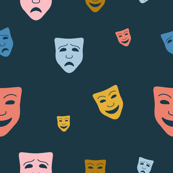 シームレスなパターン、喜劇とドラマのマスク。グリーティングカード。休日-世界演劇の日 - ベクター画像