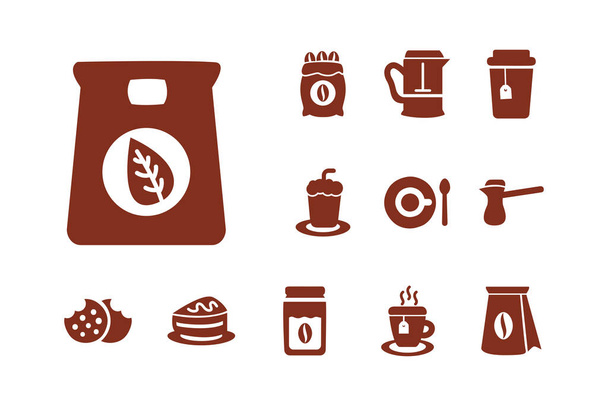 bundle of coffee and tea silhouette style icon - Vector, Image