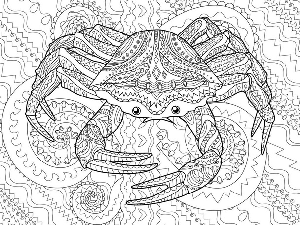 Antistress coloring page for adults with sea crab. - Vector, Image