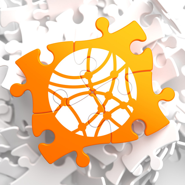 Social Network Icon on Orange Puzzle. - 写真・画像