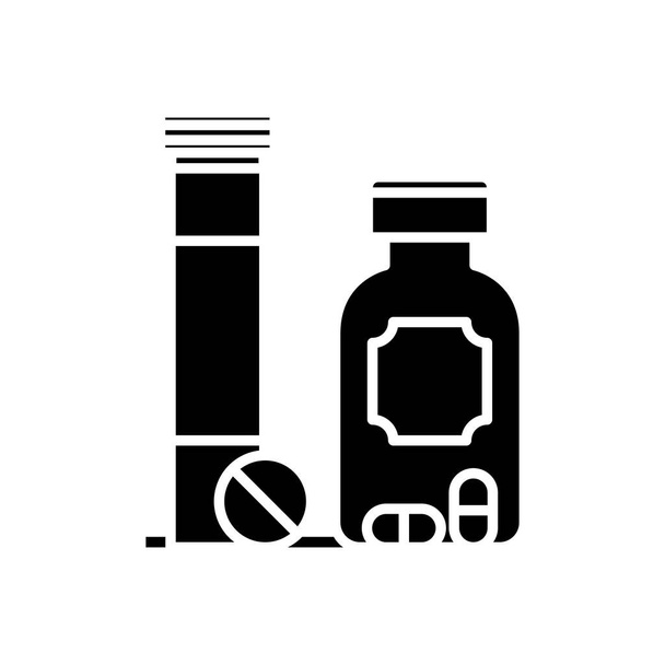 Pills prescription black icon, concept illustration, vector flat symbol, glyph sign. - Vektor, Bild