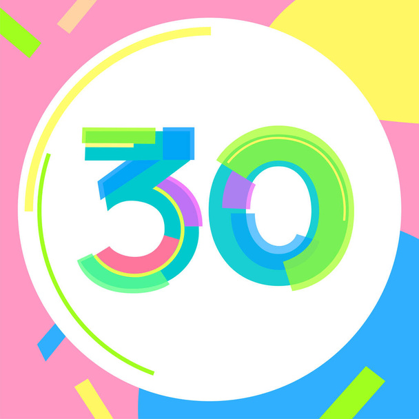 Numbers bright lines and figures funny dynamics_30 anniversary followers. Stylish cheerful figures for the design of posters, booklets, brochures, banners. Infographics advertisement. - Vektor, kép