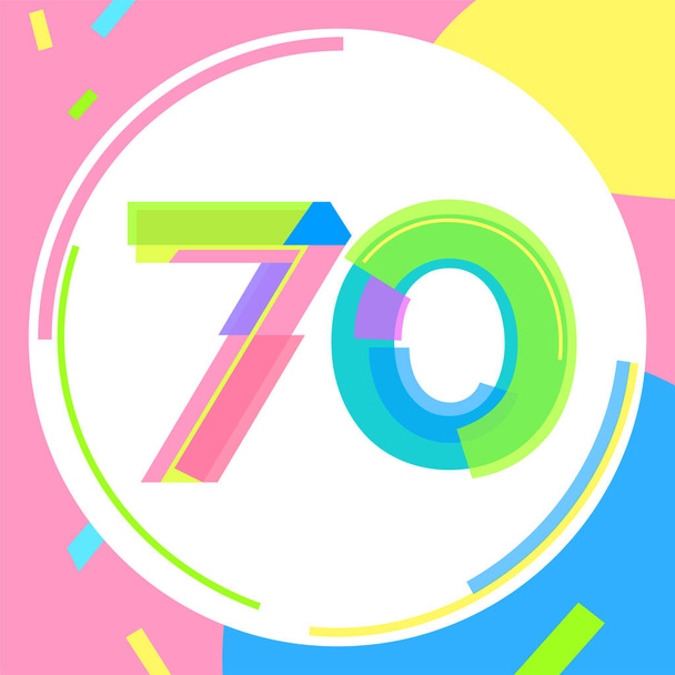 Numbers bright lines and figures funny dynamics_70 anniversary followers. Stylish cheerful figures for the design of posters, booklets, brochures, banners. Infographics advertisement. - Διάνυσμα, εικόνα