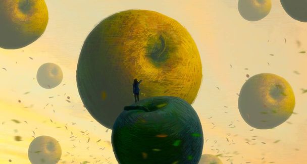 Abstract background with human silhouette and fruits   - Foto, imagen
