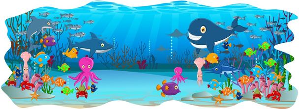 Sea life cartoon background - Vector, Image