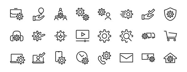 Een eenvoudige set van instellingen en opties met betrekking tot Vector Line Iconen. Bevat pictogrammen zoals ingestelde tijd, bedrijf, telefoon en nog veel meer. Bewerkbare Stroke.. 480x480. - Vector, afbeelding