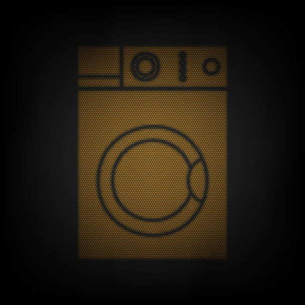 Washing machine sign. Icon as grid of small orange light bulb in darkness. - Vector, Image