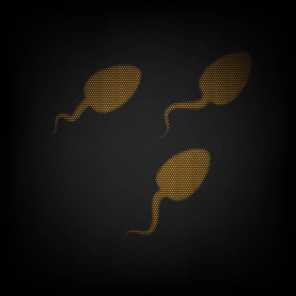 Illustration de signe de sperme. Icône comme grille de petite ampoule orange dans l'obscurité
. - Vecteur, image