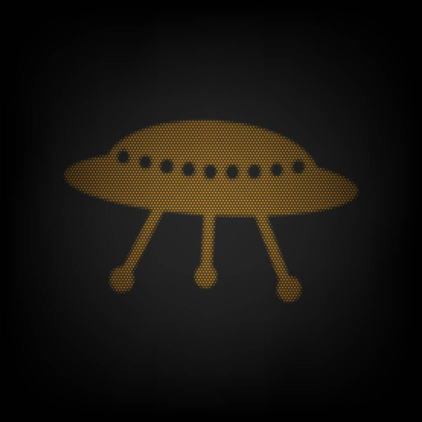 UFO simple sign. Icon as grid of small orange light bulb in darkness. - Vector, Image