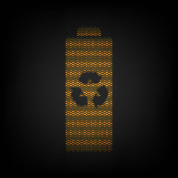 Illustrazione del segno del riciclaggio della batteria. Icona come griglia di piccola lampadina arancione nel buio
. - Vettoriali, immagini