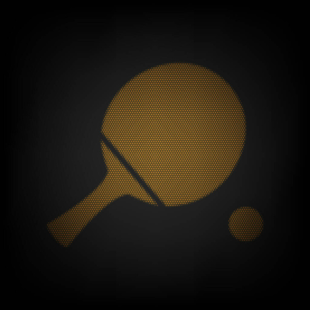 Пинг-понг весло с мячом. Икона в виде сетки из маленькой оранжевой лампочки в темноте
. - Вектор,изображение