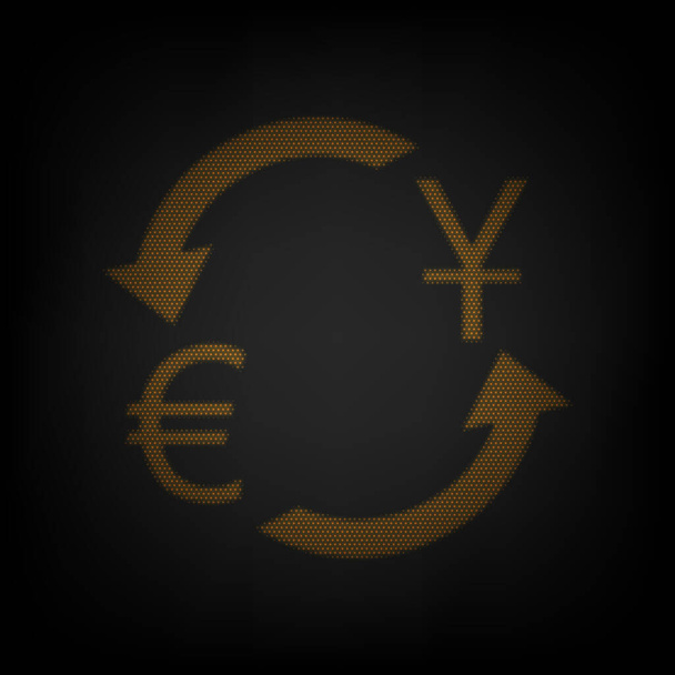 Segno di cambio valuta. Dollaro ed euro. Icona come griglia di piccola lampadina arancione nel buio
. - Vettoriali, immagini