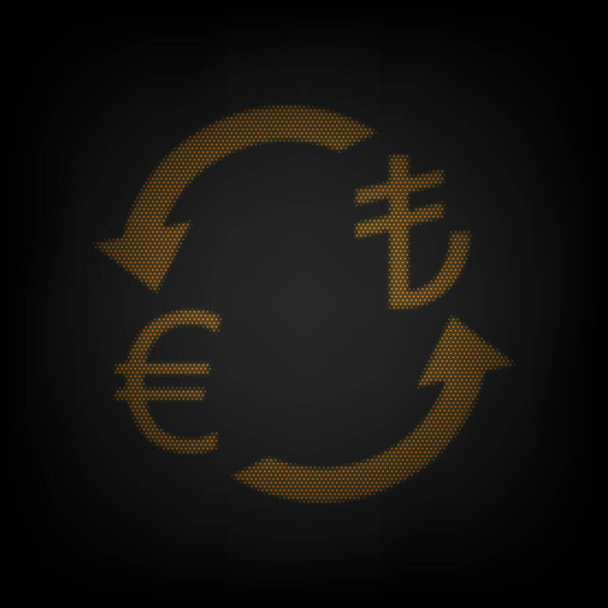 Znak wymiany walut. Euro i Turcja Lira. Ikona jako siatka małej pomarańczowej żarówki w ciemności. - Wektor, obraz