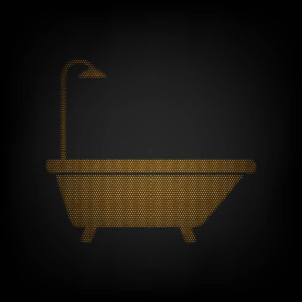 Bathtub sign. Icon as grid of small orange light bulb in darkness. - Vector, Image