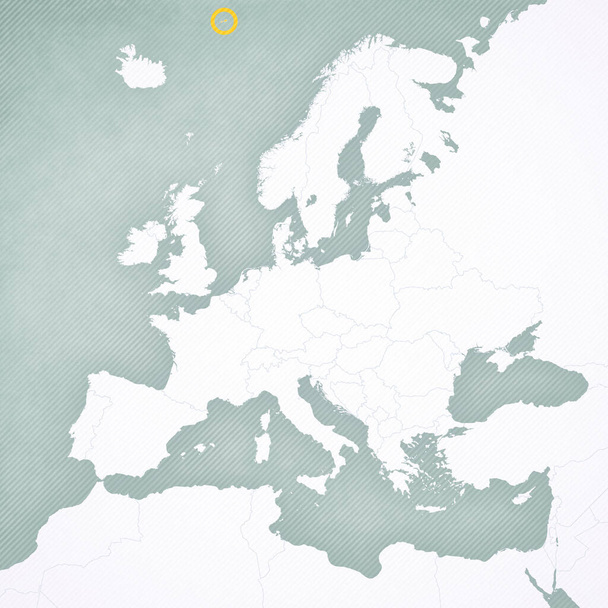 Jan Mayen στο χάρτη της Ευρώπης με απαλά ριγέ vintage φόντο.  - Φωτογραφία, εικόνα