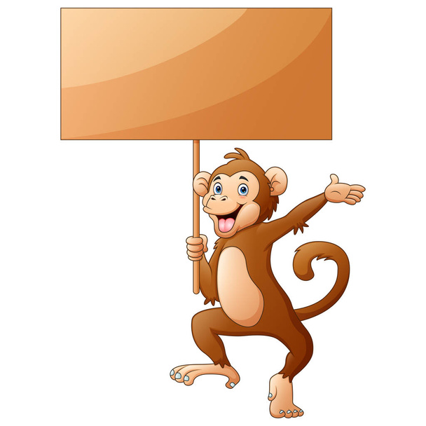 Apina sarjakuva tilalla puinen merkki valkoisella taustalla
 - Vektori, kuva