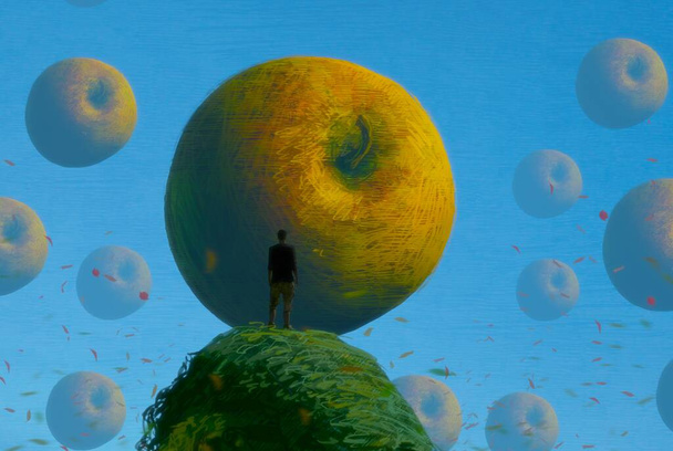Abstract background with human silhouette and fruits  - Photo, image