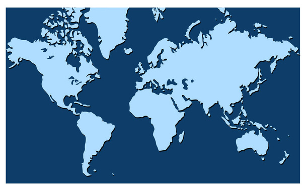 青い背景に孤立した世界地図ベクトル。平らな地球、インフォグラフィック。似たような世界地図のアイコンをグローブ。世界中の旅行、地図のシルエットの背景 - ベクター画像