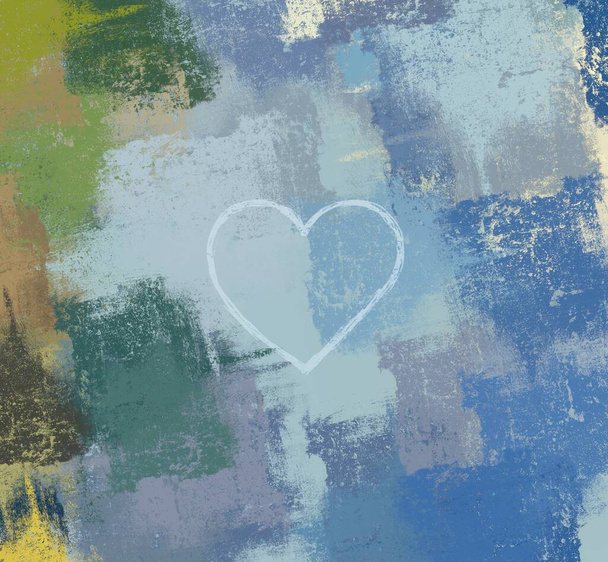 Abstract Valentine background art. Hearts on canvas. Multicolored romantic backdrop. Contemporary art. Artistic digital palette. - 写真・画像