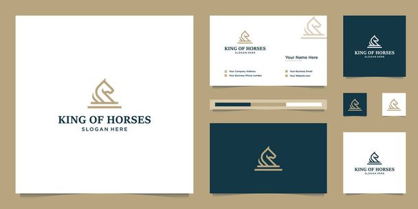 κομψό άλογο βασιλιά με κομψό γραφικό σχεδιασμό και την έμπνευση κάρτα όνομα λογότυπο πολυτελείας σχεδιασμό - Διάνυσμα, εικόνα