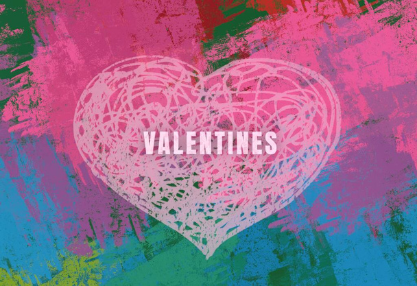 Abstract Valentine background art. Hearts on canvas. Multicolored romantic backdrop. Contemporary art. Artistic digital palette. - Photo, Image