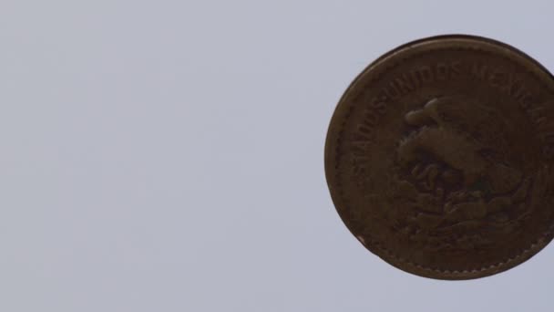 Старая пятицентовая монета 1945 года с изображением Фелипе Ортиса де Домингеса - Кадры, видео