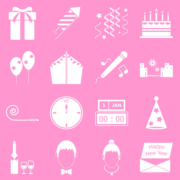 νέο έτος εικονίδια σε ροζ φόντο - Διάνυσμα, εικόνα