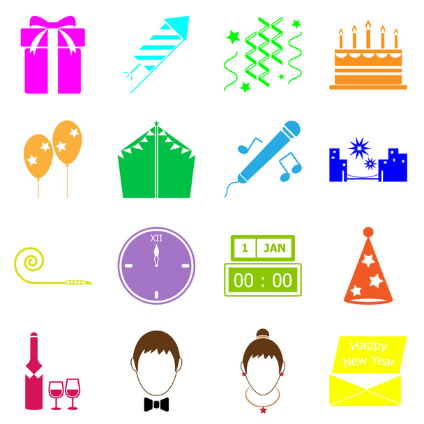 New year colorful icons on white background - Vector, Image