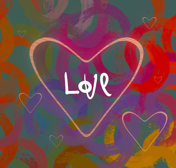 Abstract Valentine background art. Hearts on canvas. Multicolored romantic backdrop. Contemporary art. Artistic digital palette. - Photo, image