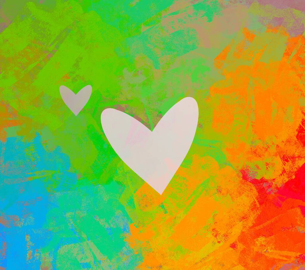 Abstract Valentine background art. Hearts on canvas. Multicolored romantic backdrop. Contemporary art. Artistic digital palette. - Zdjęcie, obraz