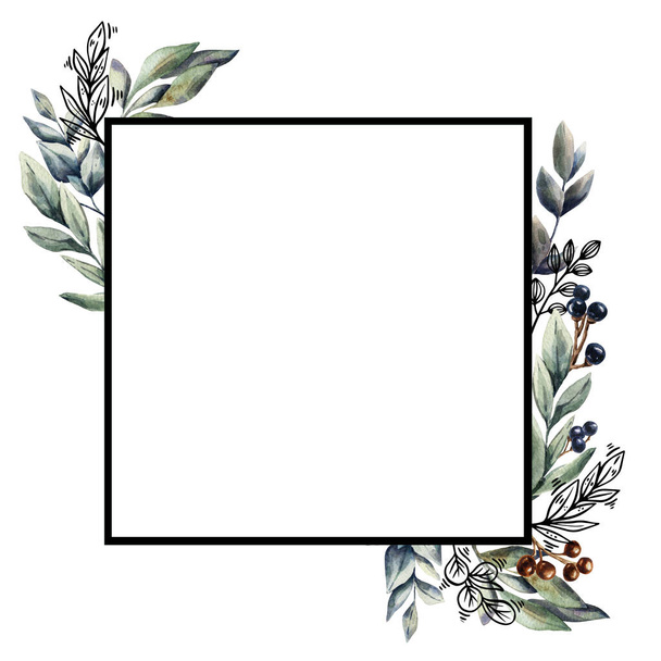 Watercolor floral border frame. - Φωτογραφία, εικόνα